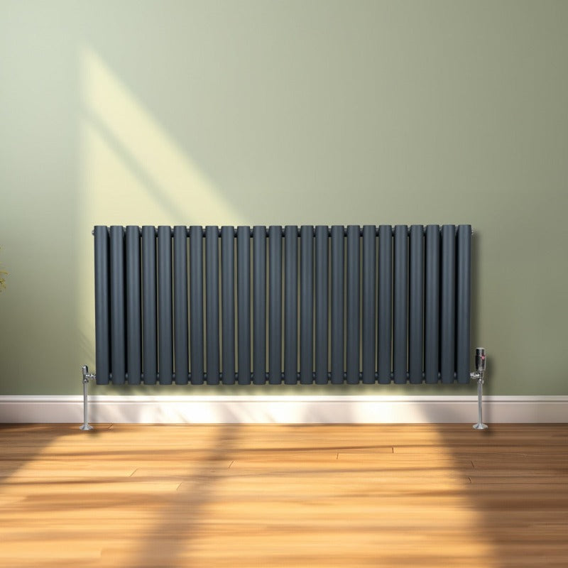 Oval Column Radiator & Valves - 600mm x 1440mm Anthracite Grey