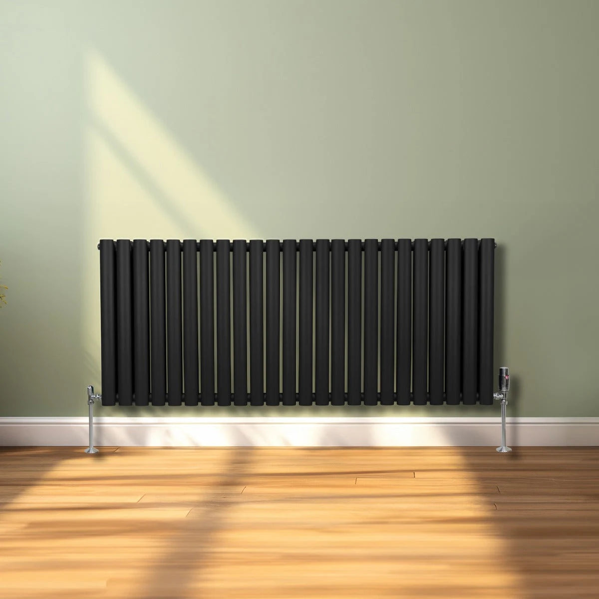Oval Column Radiator & Valves - 600mm x 1440mm Black
