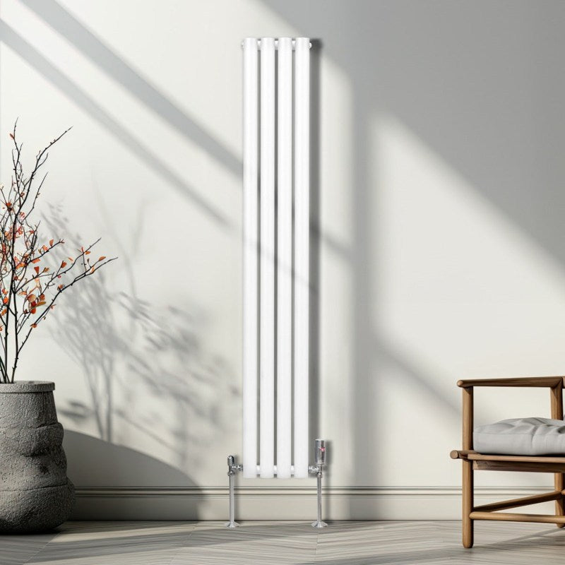 Oval Column Radiator & Valves - 1600mm x 240mm White