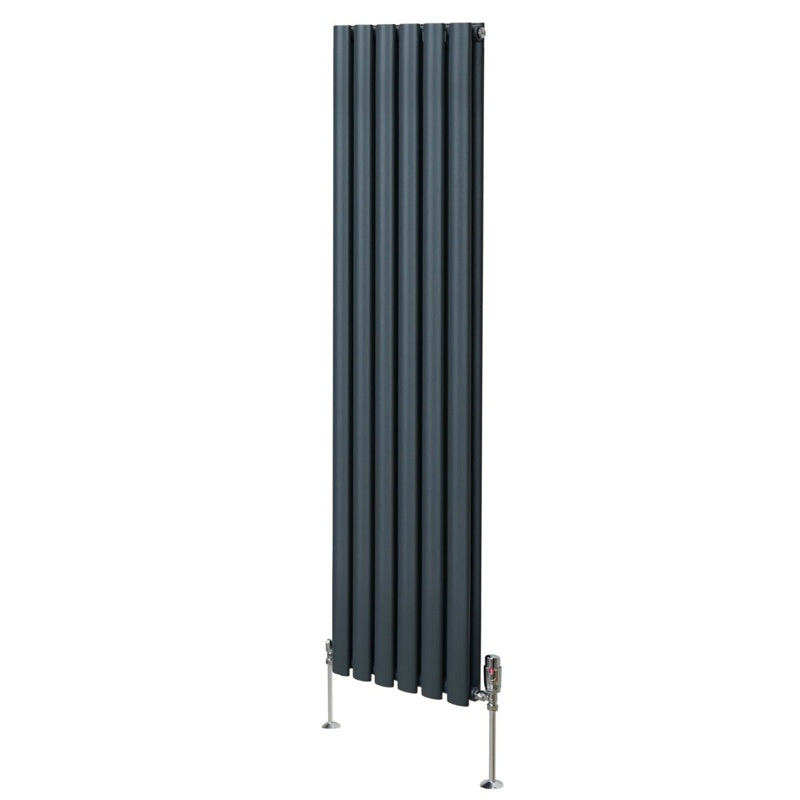 Oval Column Radiator & Valves - 1600mm x 360mm Anthracite Grey