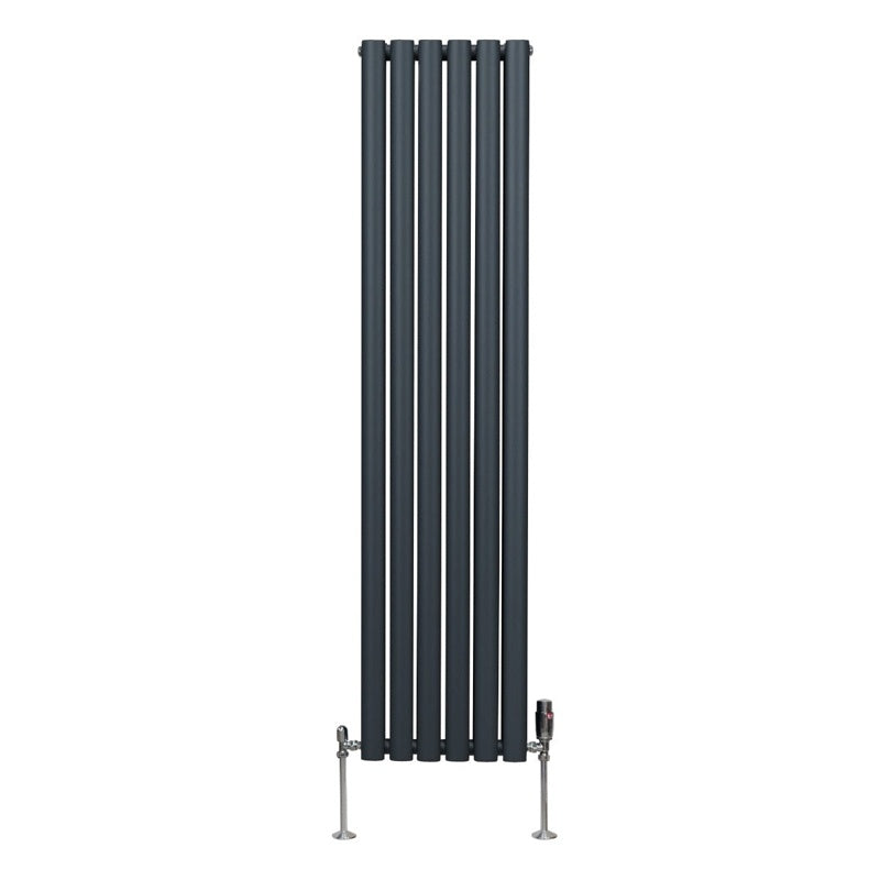 Oval Column Radiator & Valves - 1600mm x 360mm Anthracite Grey
