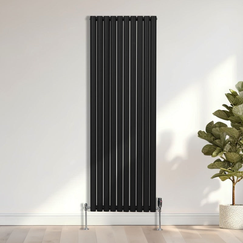 Oval Column Radiator & Valves - 1800mm x 600mm Black