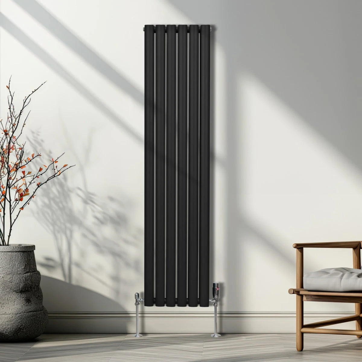Oval Column Radiator & Valves - 1600mm x 360mm Black