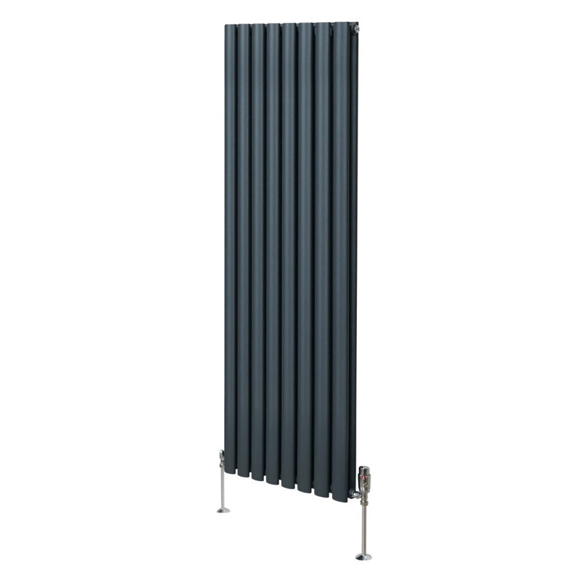 Oval Column Radiator & Valves - 1600mm x 480mm Anthracite Grey