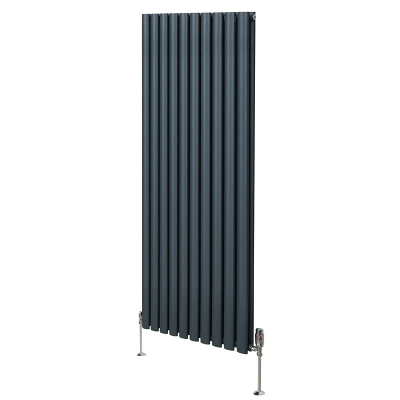 Oval Column Radiator & Valves - 1600mm x 600mm Anthracite Grey