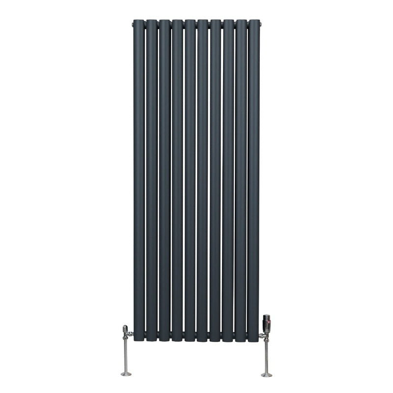 Oval Column Radiator & Valves - 1600mm x 600mm Anthracite Grey