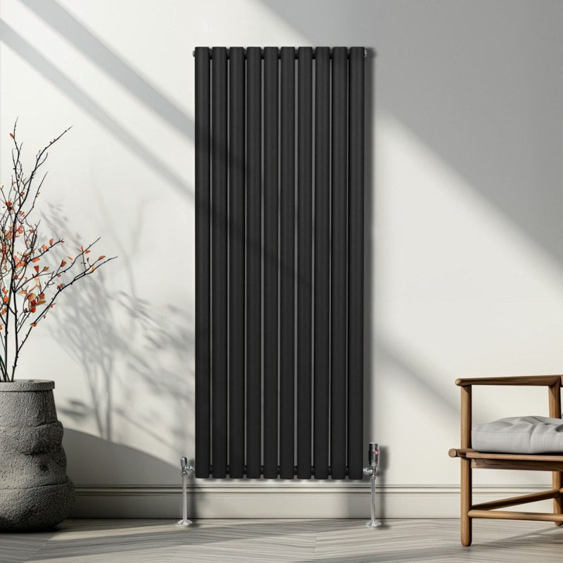 Oval Column Radiator & Valves - 1600mm x 600mm Black