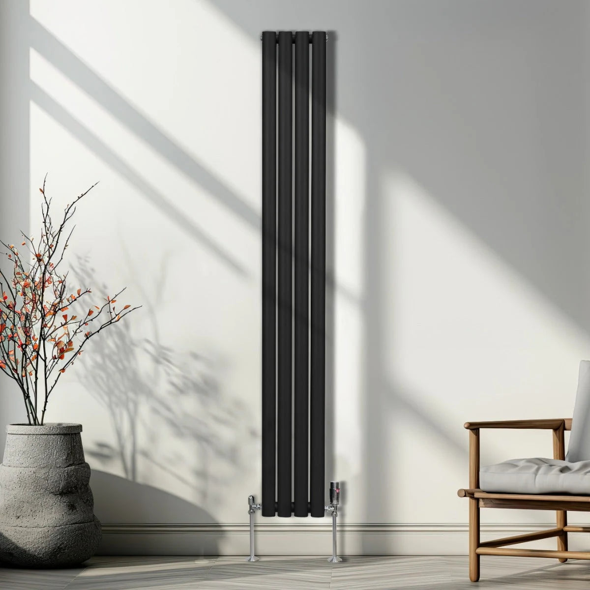 Oval Column Radiator & Valves - 1800mm x 240mm Black