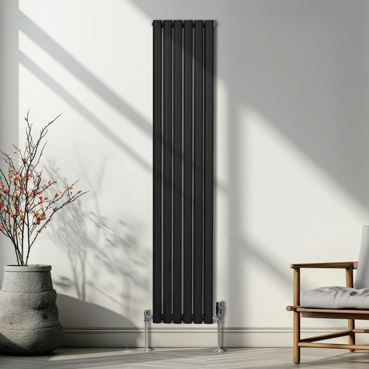 Oval Column Radiator & Valves - 1800mm x 360mm Black
