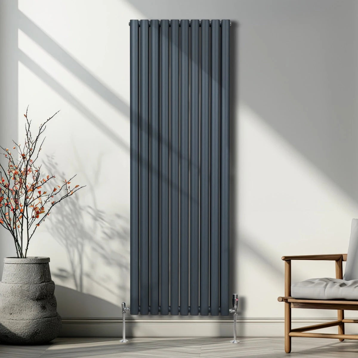 Oval Column Radiator & Valves - 1800mm x 600mm Anthracite Grey