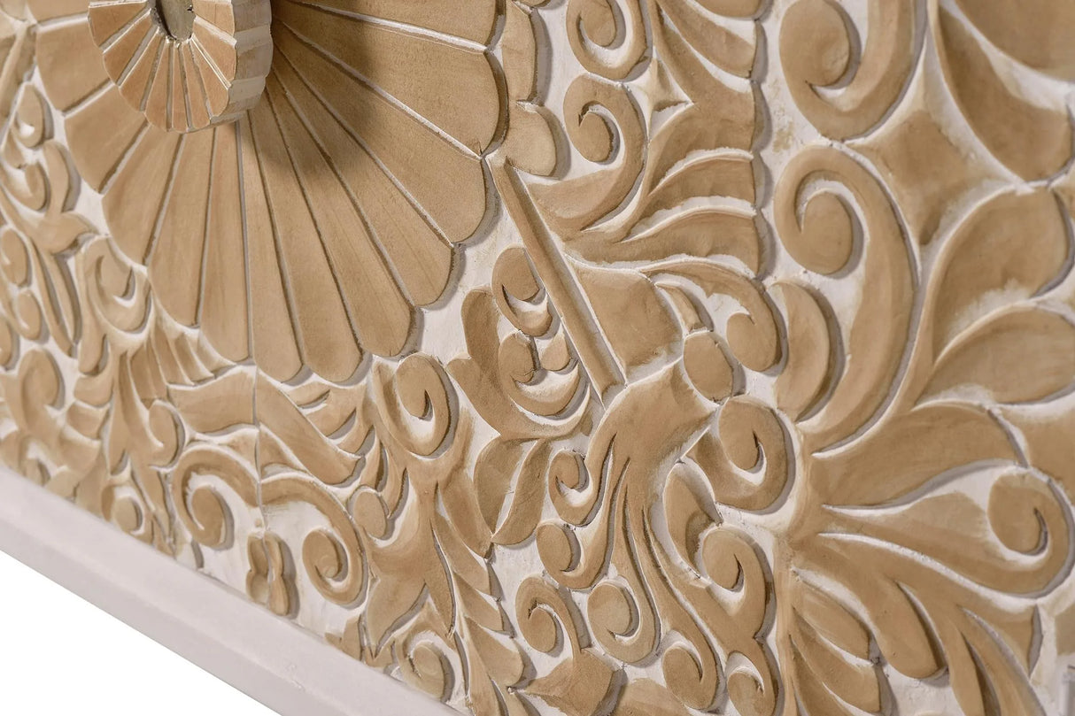 Giner and Colomer 2-Door Sideboard In Mango Wood With Hand-Carved Door Details