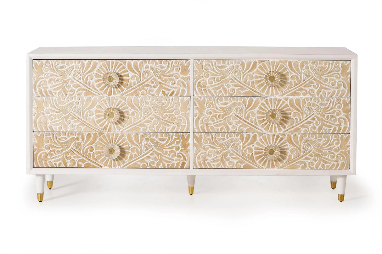 Giner and Colomer - 6-Drawer Chest Of Drawers In Mango Wood With Hand-Carved Door Details