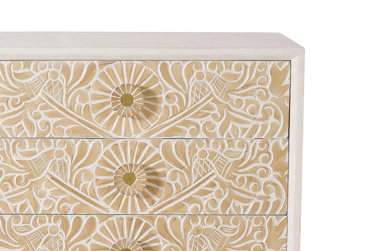 Giner and Colomer - 6-Drawer Chest Of Drawers In Mango Wood With Hand-Carved Door Details