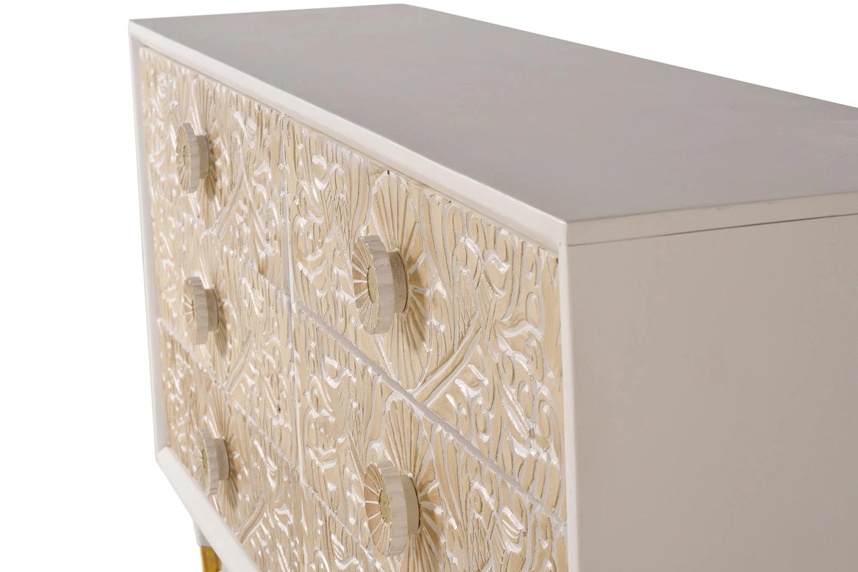 Giner and Colomer - 6-Drawer Chest Of Drawers In Mango Wood With Hand-Carved Door Details