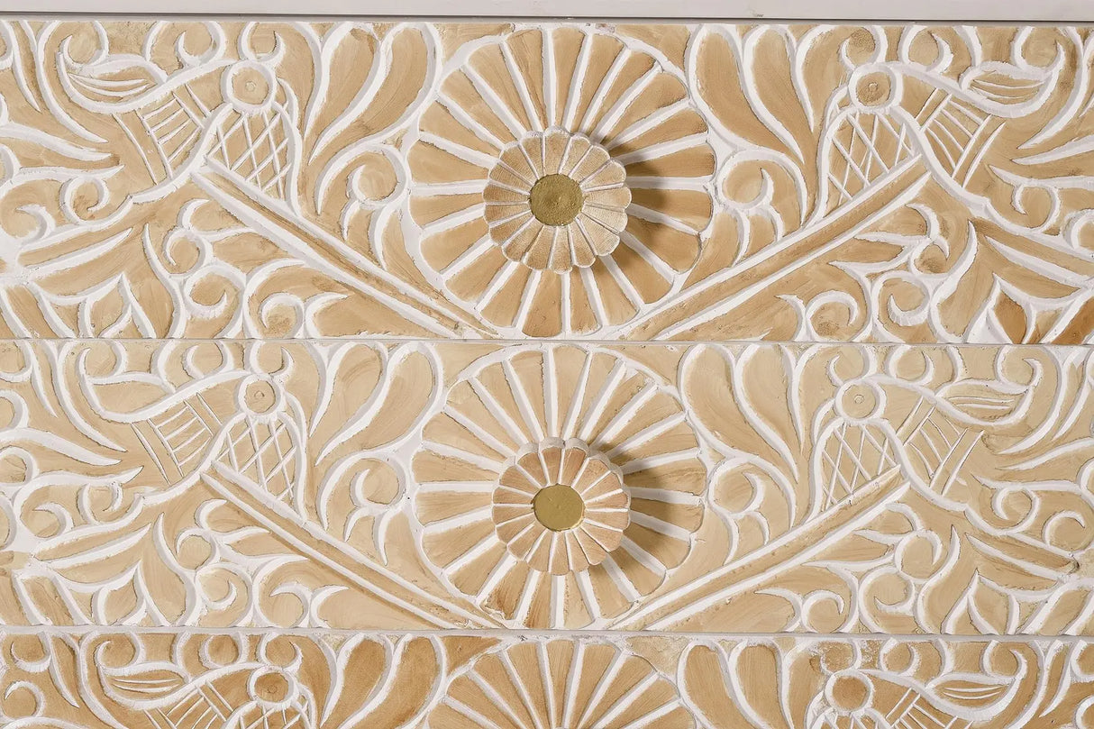 Giner and Colomer - 6-Drawer Chest Of Drawers In Mango Wood With Hand-Carved Door Details