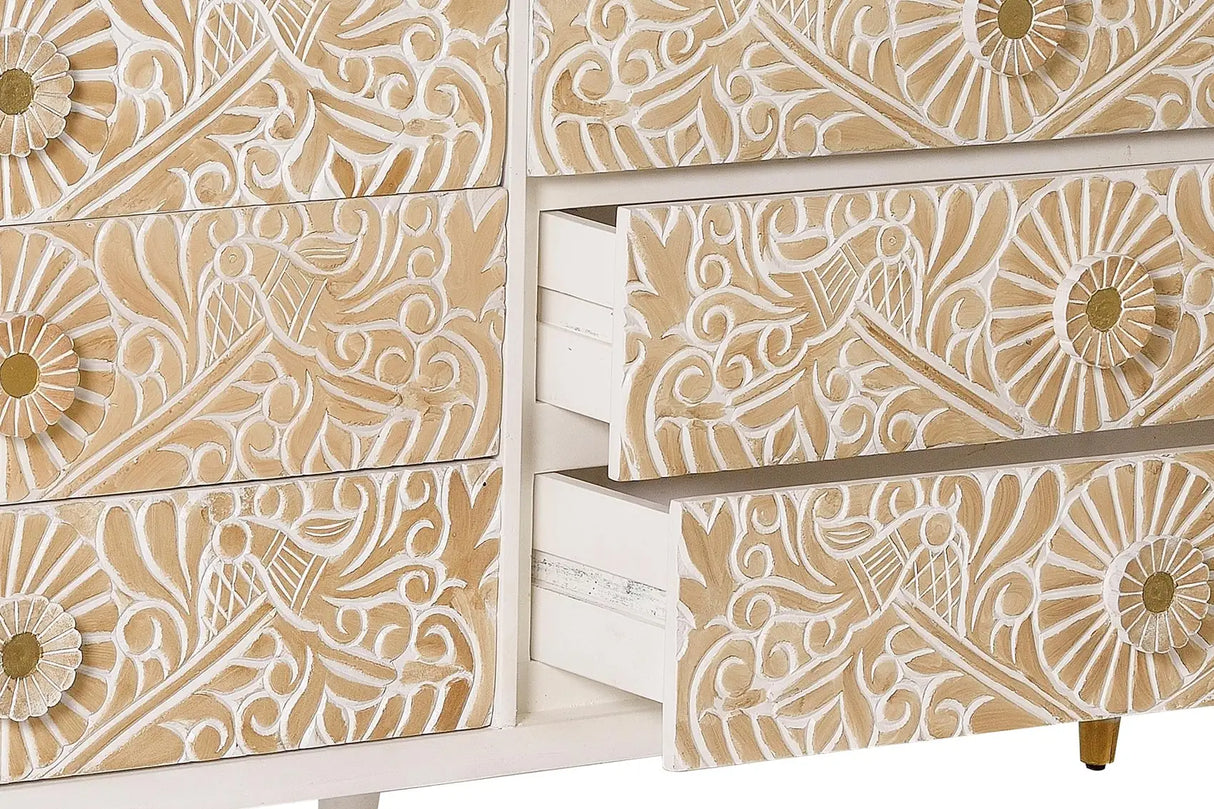 Giner and Colomer - 6-Drawer Chest Of Drawers In Mango Wood With Hand-Carved Door Details