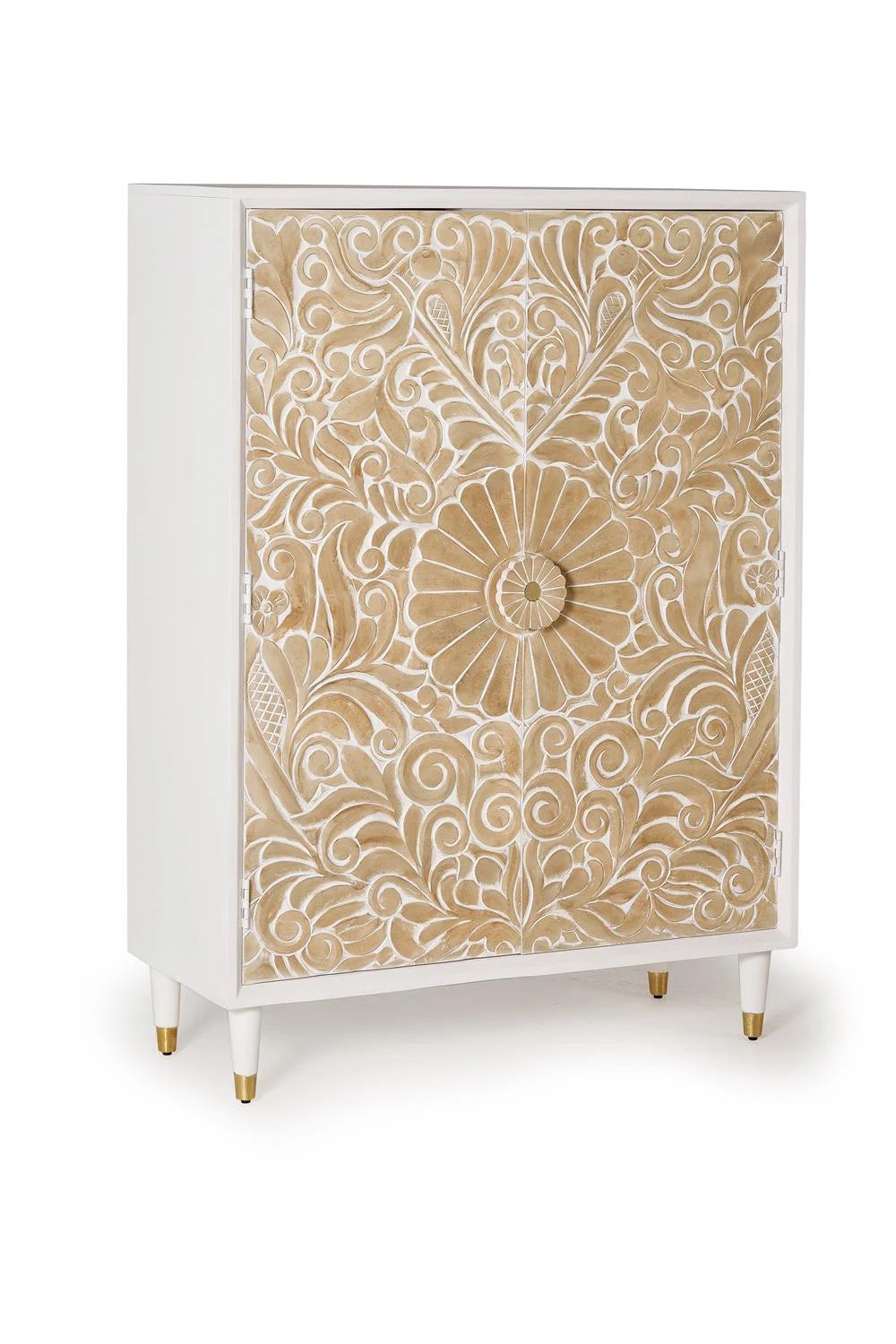 Giner and Colomer - 2-Door Mango Wood Cabinet With Hand-Carved Door Details