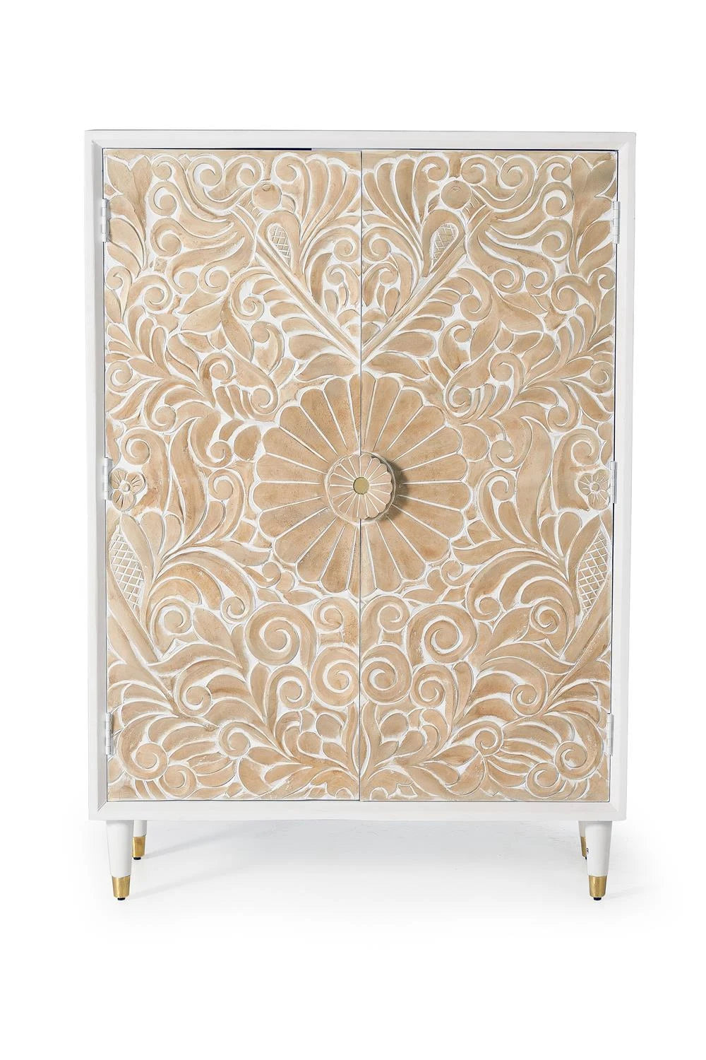 Giner and Colomer - 2-Door Mango Wood Cabinet With Hand-Carved Door Details