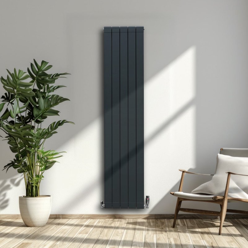 Aluminium Radiator & Valves 1800mm x 395mm Anthracite Grey