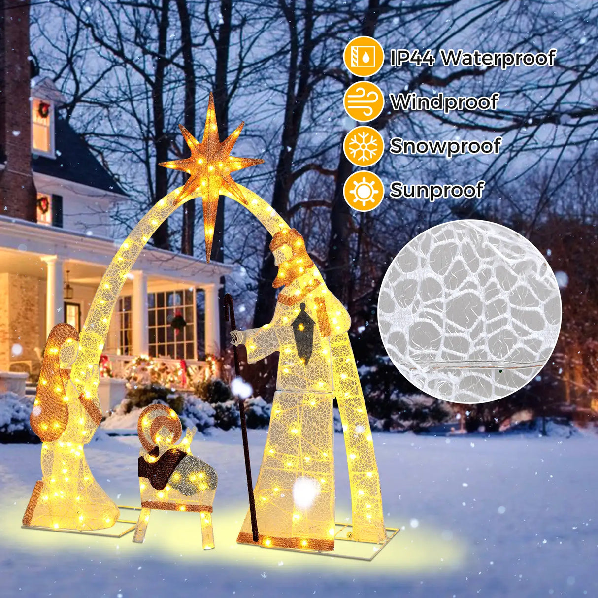 110 cm Christmas Nativity Set with 160 Warm White LED Lights and Zip Ties