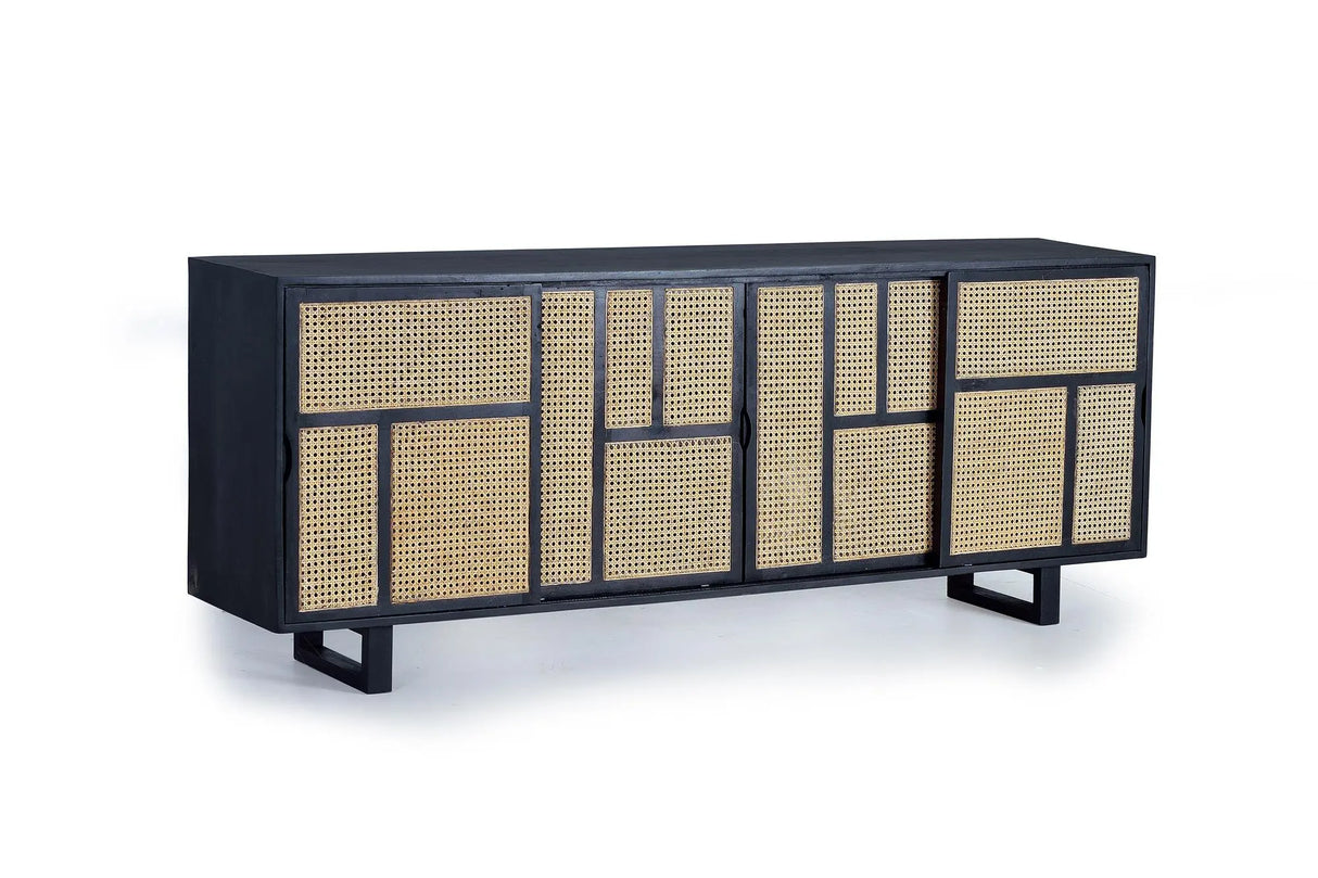Giner and Colomer - Mango Wood Sideboard With 4 Sliding Doors & Natural Grid Details