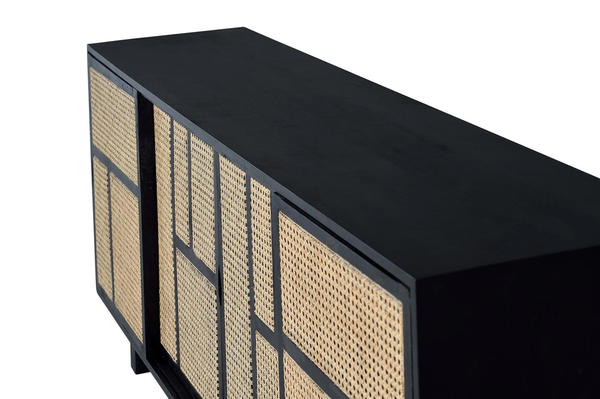 Giner and Colomer - Mango Wood Sideboard With 4 Sliding Doors & Natural Grid Details