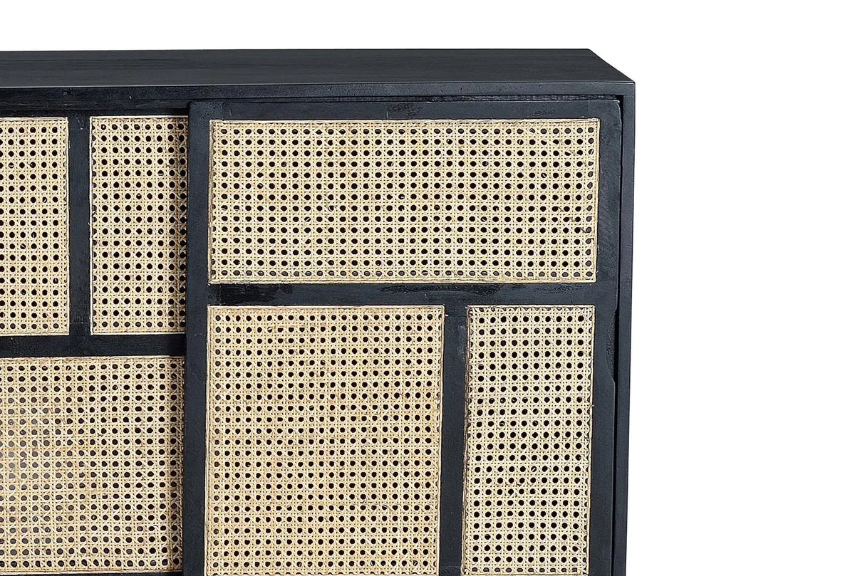 Giner and Colomer - Mango Wood Sideboard With 4 Sliding Doors & Natural Grid Details