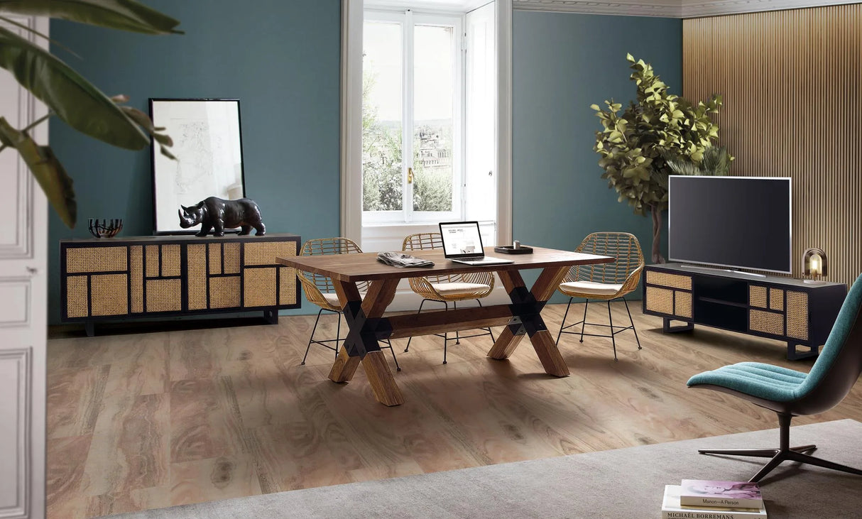 Giner and Colomer - Mango Wood Sideboard With 4 Sliding Doors & Natural Grid Details