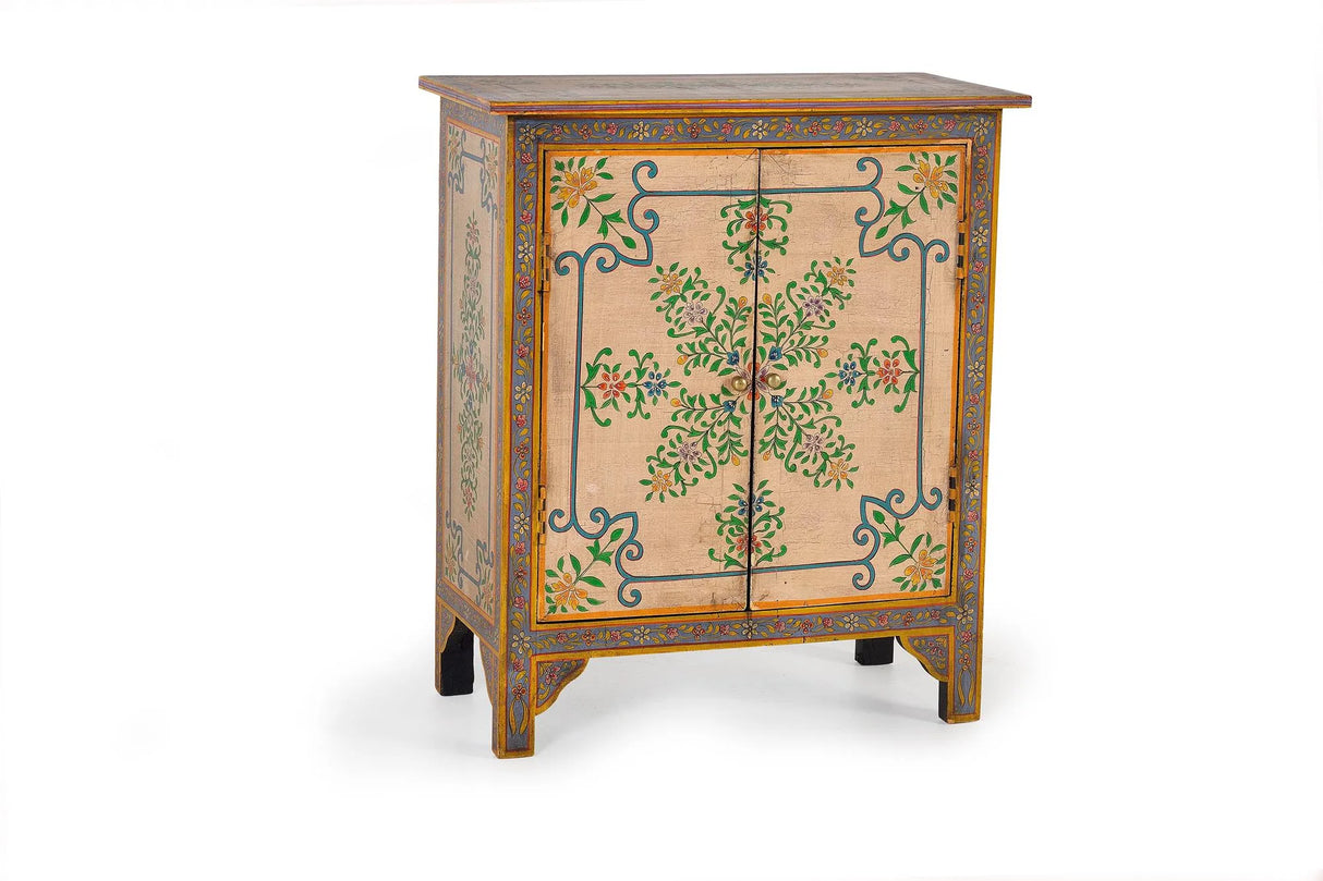 Giner and Colomer - 2-Door Mango Wood Cabinet With Hand-Painted Details