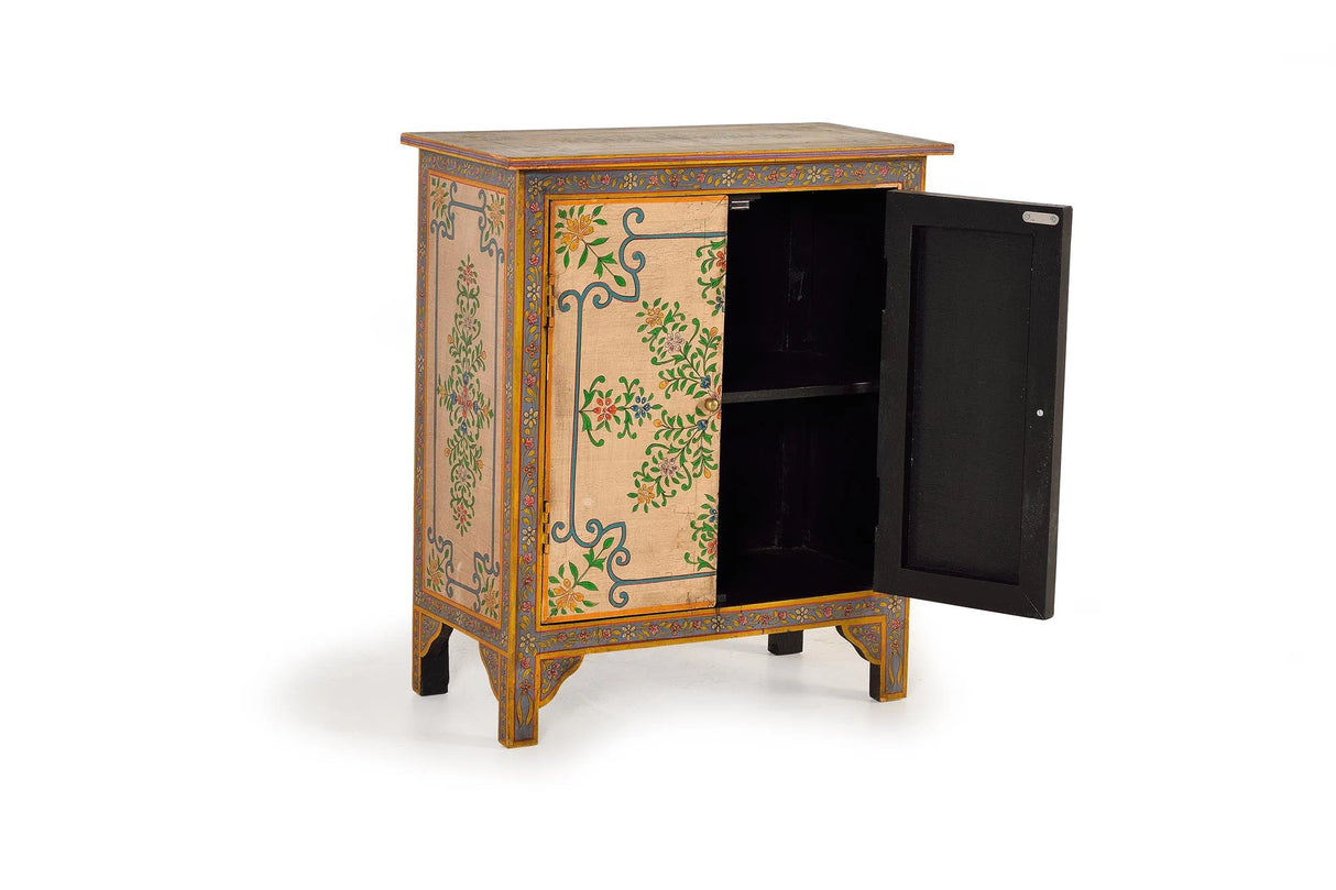 Giner and Colomer - 2-Door Mango Wood Cabinet With Hand-Painted Details