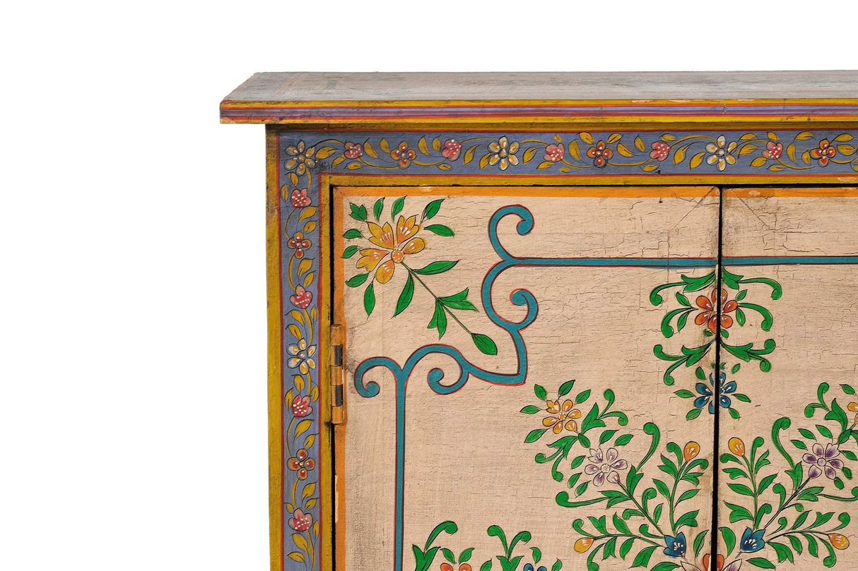 Giner and Colomer - 2-Door Mango Wood Cabinet With Hand-Painted Details