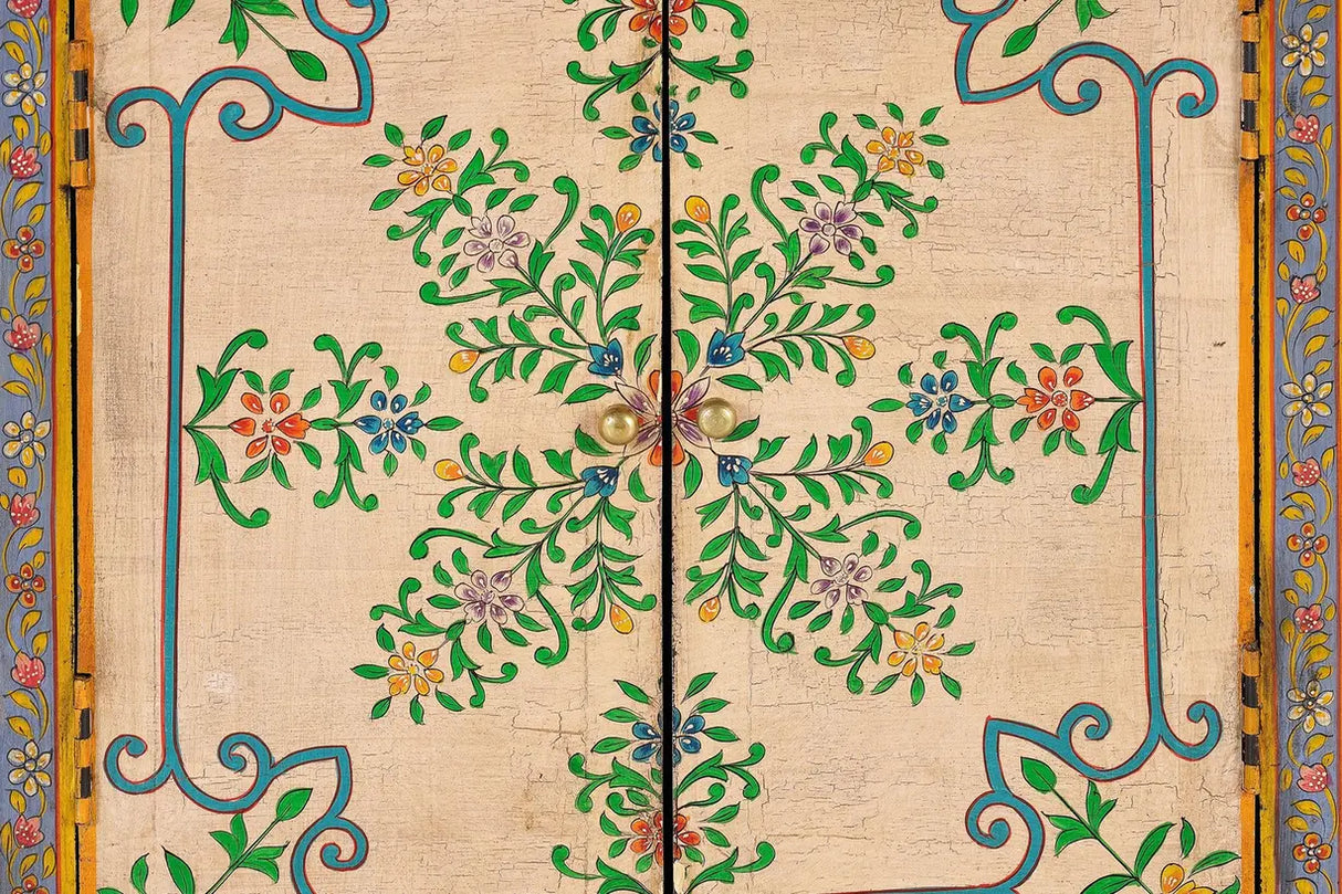 Giner and Colomer - 2-Door Mango Wood Cabinet With Hand-Painted Details