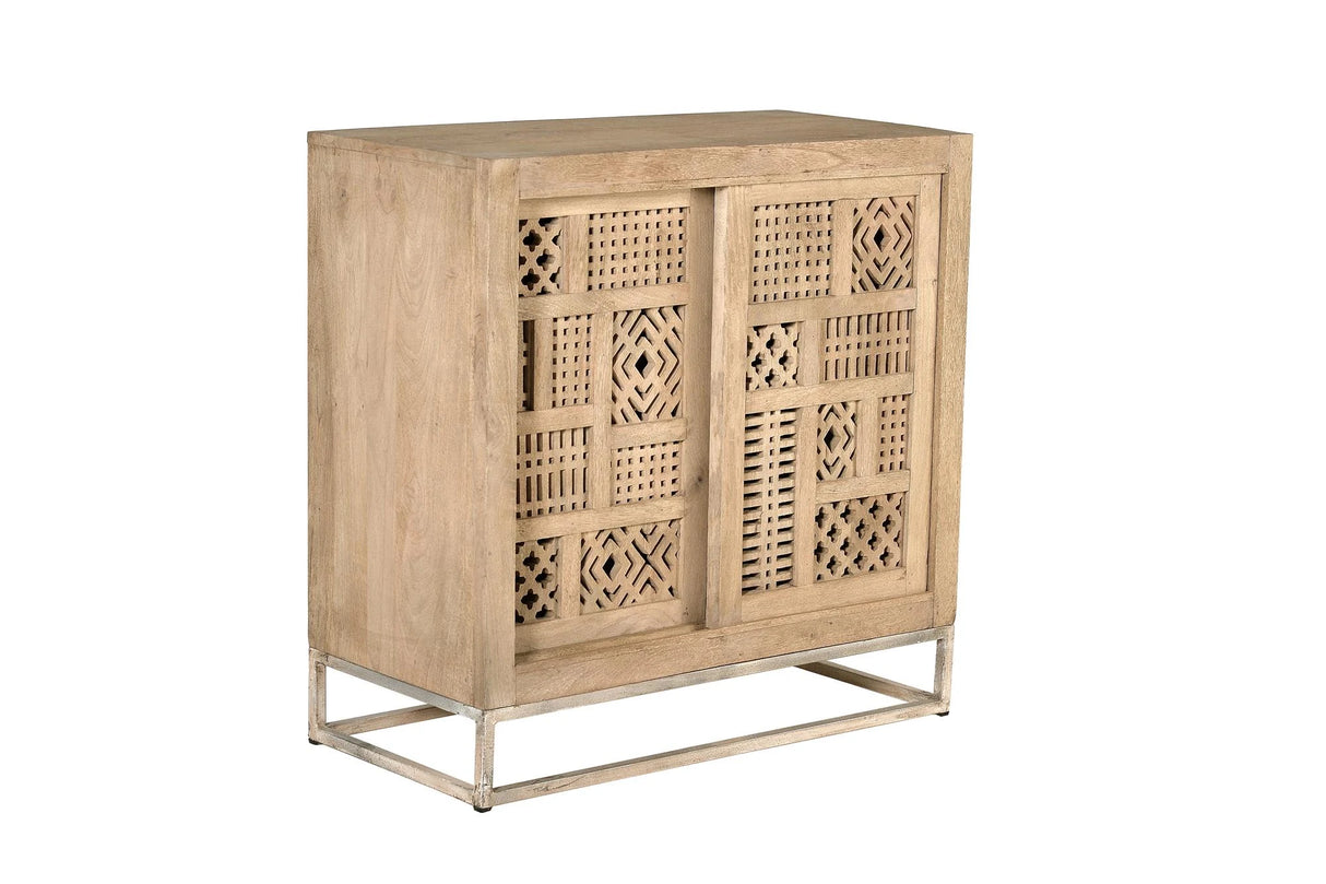 Giner and Colomer - Mango Wood Sideboard With 2 Sliding Doors & Metal Base