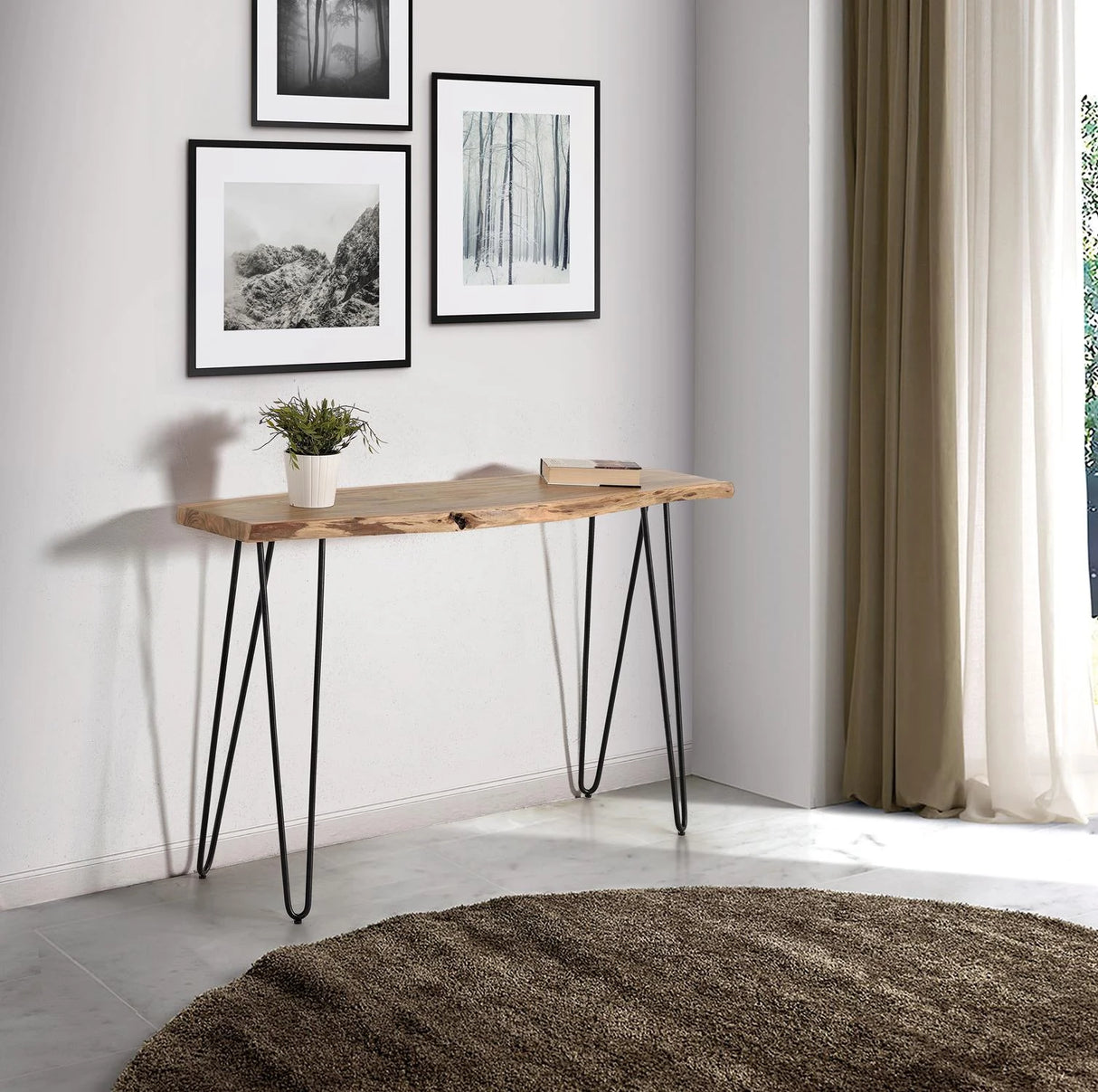 Giner and Colomer - Console With Acacia Wood Top & Metal Legs