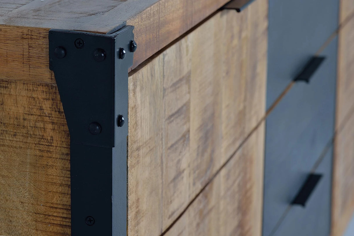 Giner and Colomer - Industrial 2-Door, 3-Drawer Mango Wood & Metal Sideboard