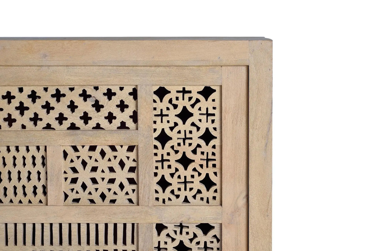 Giner and Colomer - Mango Wood Sideboard With 3 Sliding Doors & Hand-Carved Details