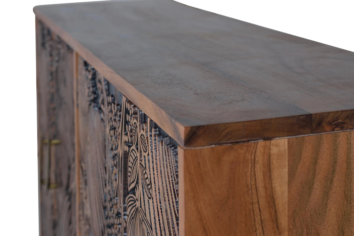Giner and Colomer - 4-Door Acacia Wood Sideboard With Hand-Carved Door Details
