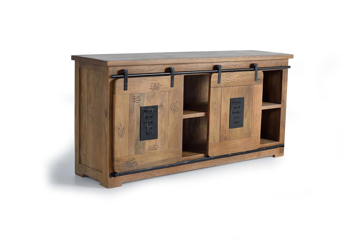 Giner and Colomer - Mango Wood Sideboard With 2 Sliding Doors, 3 Drawers & Metal Accents