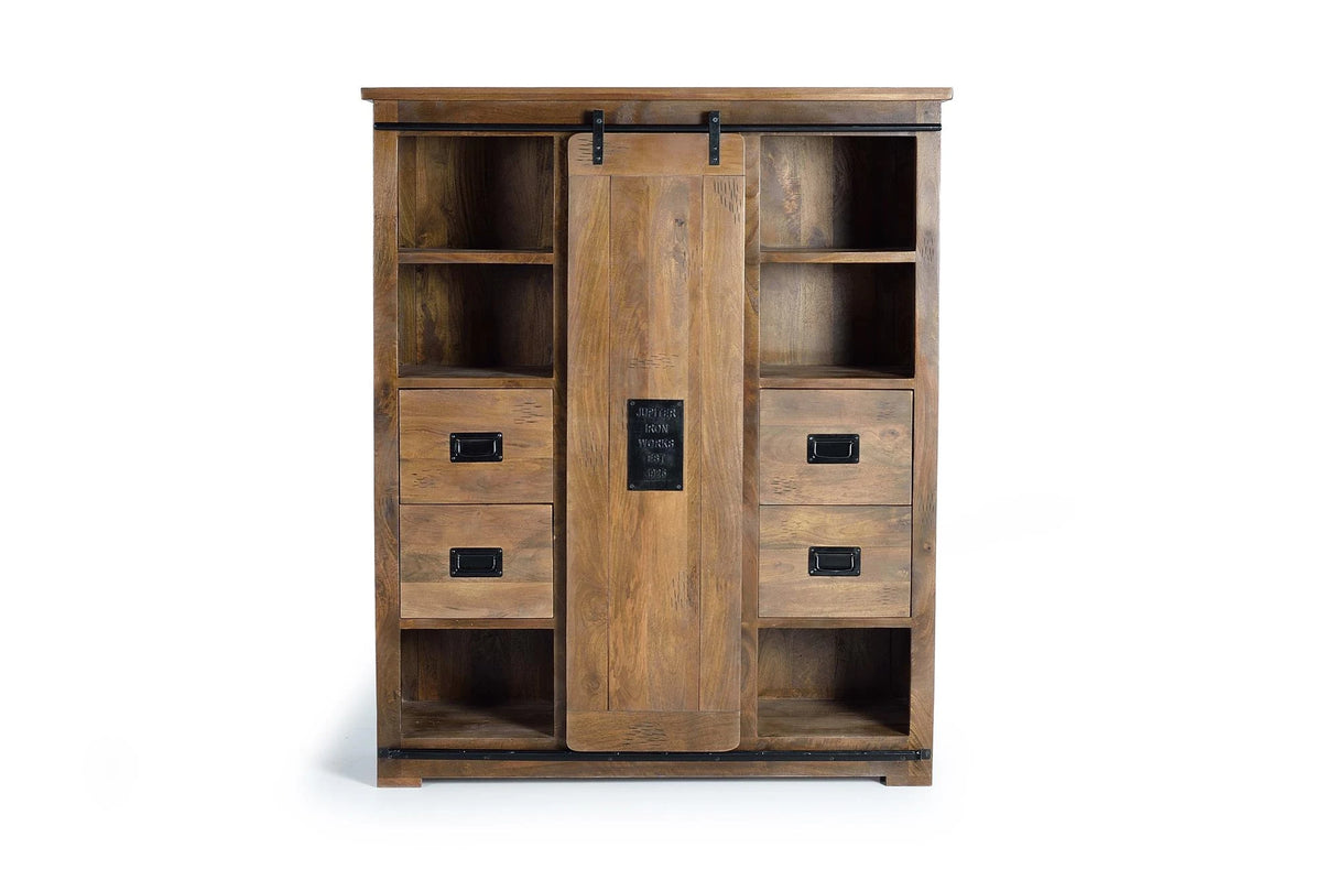 Giner and Colomer - Mango Wood Pantry With 1 Sliding Door & 4 Drawers