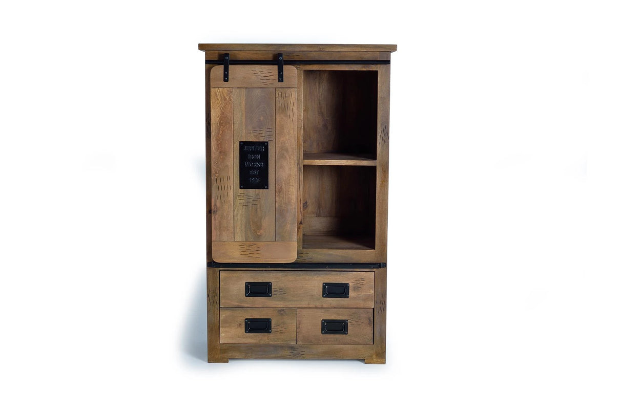 Giner and Colomer - Mango Wood Shelf Unit With 1 Sliding Door & 3 Drawers