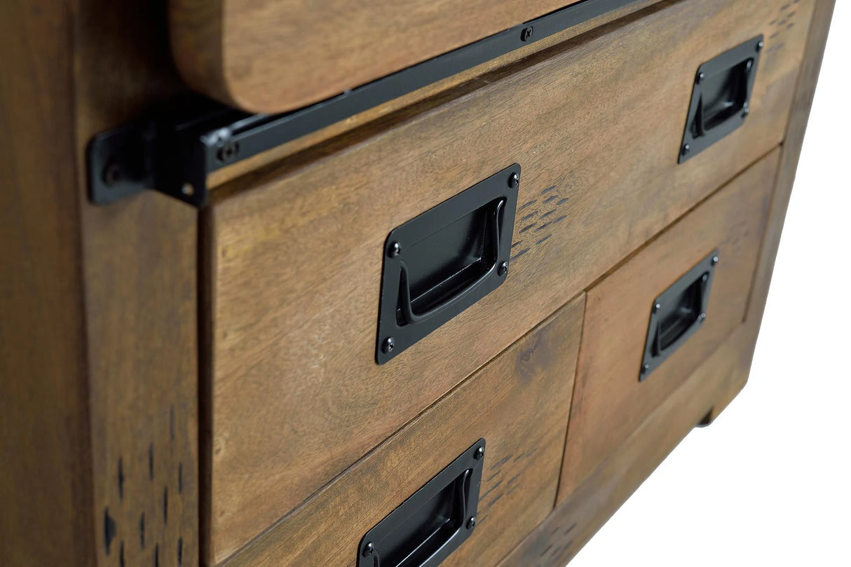 Giner and Colomer - Mango Wood Shelf Unit With 1 Sliding Door & 3 Drawers