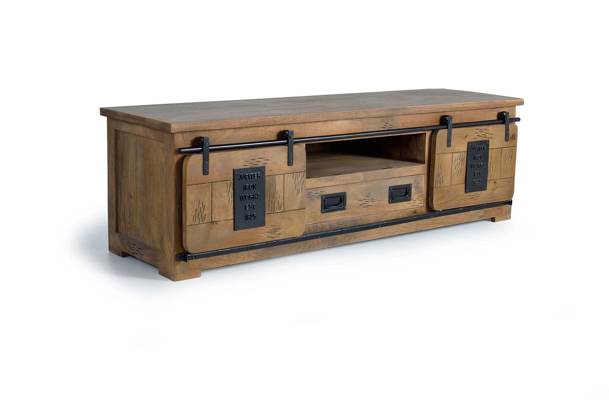 Giner and Colomer - Mango Wood TV Cabinet With 2 Sliding Doors & 1 Drawer