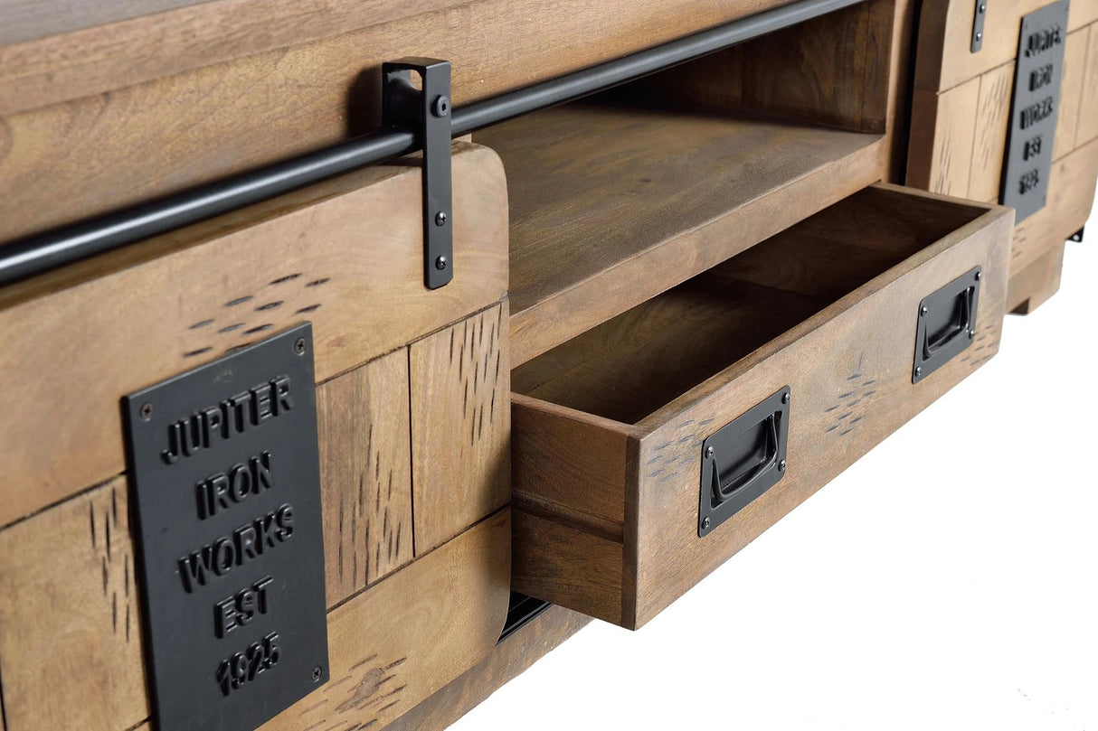 Giner and Colomer - Mango Wood TV Cabinet With 2 Sliding Doors & 1 Drawer