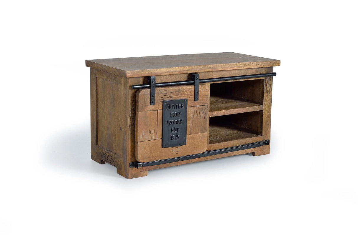 Giner and Colomer - TV / Console Furniture With 1 Sliding Door In Mango Wood & Metal Details