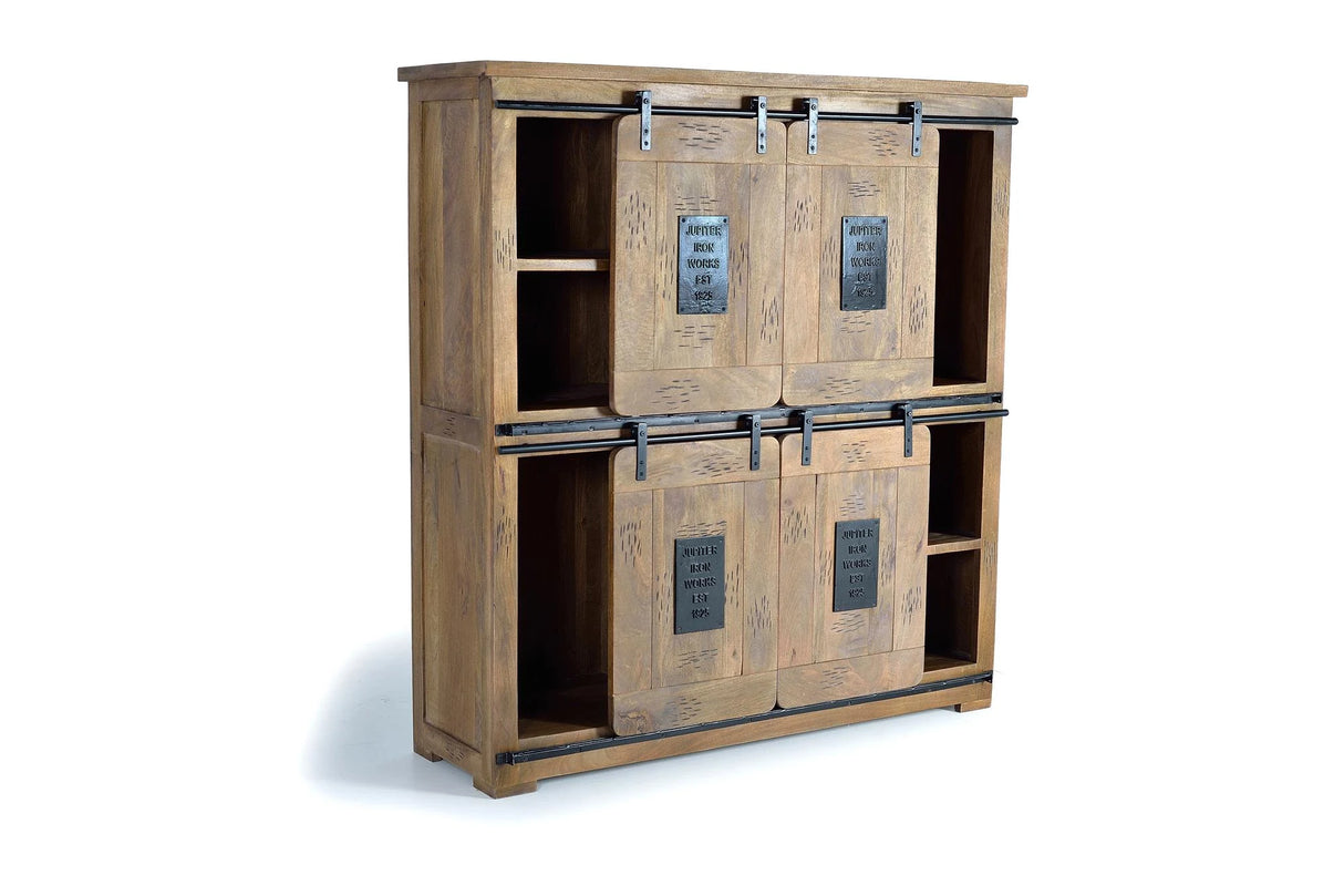 Giner and Colomer - Mango Wood & Metal Pantry With 4 Sliding Doors & 3 Drawers