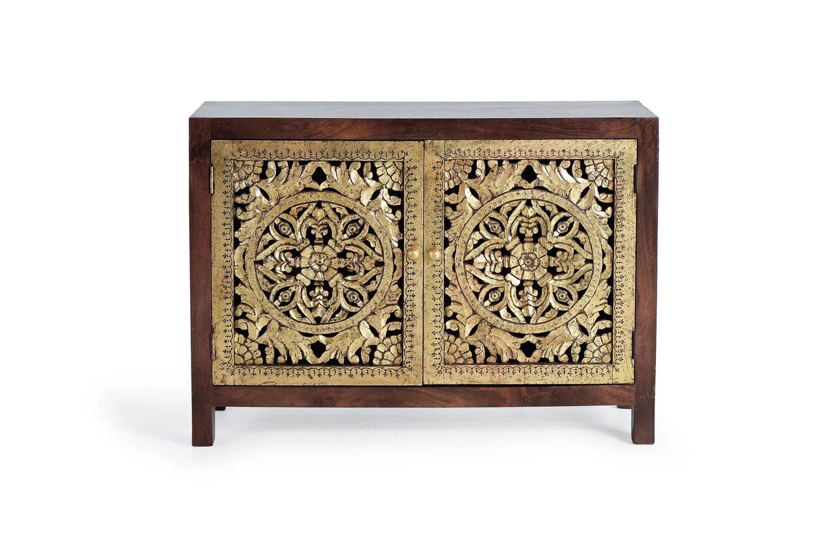 Giner and Colomer - 2-Door Mango Wood Sideboard With Hand-Carved Gold-Leaf Details