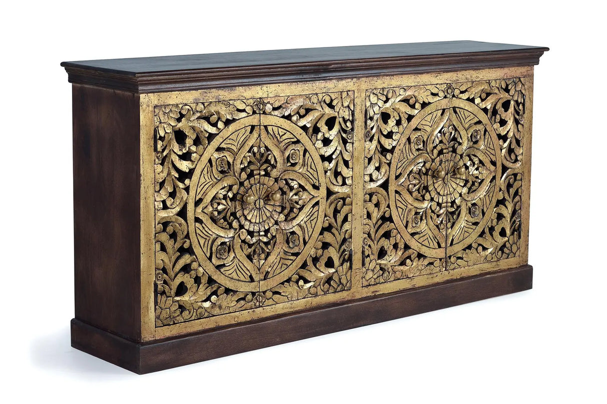 Giner and Colomer - 4-Door Mango Wood Sideboard With Hand-Carved Gold-Leaf Doors