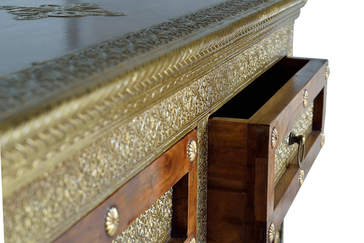 Giner and Colomer - Acacia Wood Chest With 2 Doors, 2 Drawers & Bronze/Ceramic Details