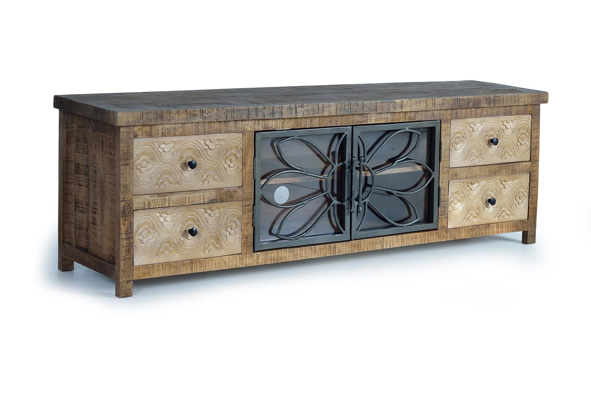 Giner and Colomer - Mango Wood TV Cabinet With 4 Drawers & 2 Metal Doors
