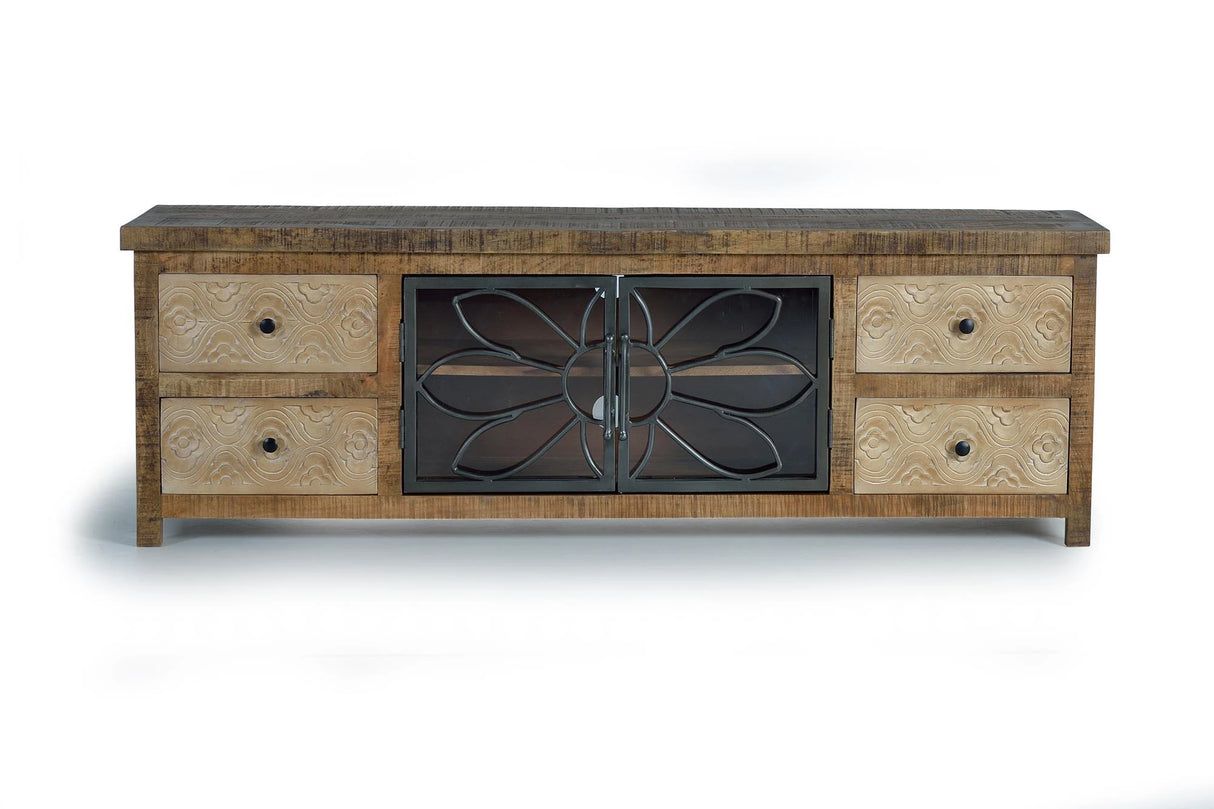 Giner and Colomer - Mango Wood TV Cabinet With 4 Drawers & 2 Metal Doors